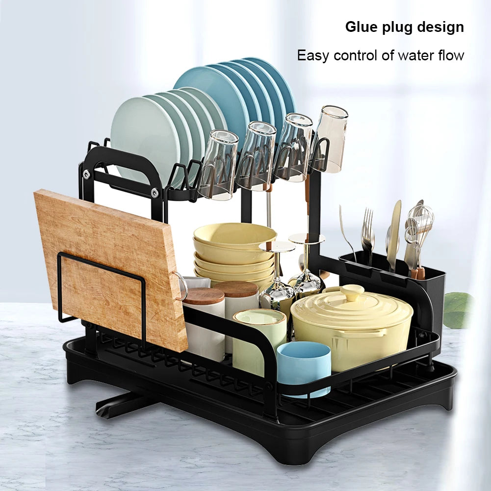 2-Tier Dish Drying Rack with Drainboard – Kitchen Countertop Dish Drainer Organizer