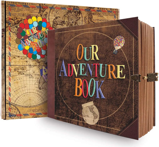 Adventure Scrapbook Photo Album with Leather Cover and Pixar-Themed Accessories