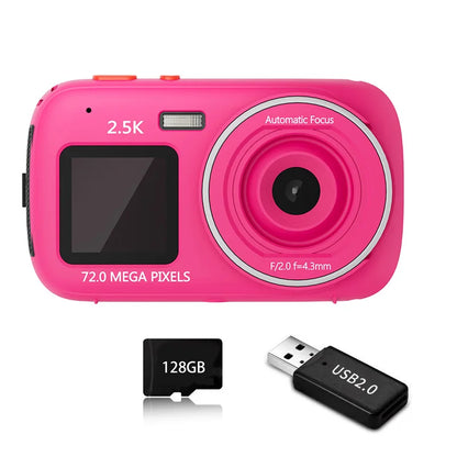 72MP HD Digital Camera with 16X Zoom, Dual Screens, 2.5K Video, Waterproof, Portable for Travel and Home Use