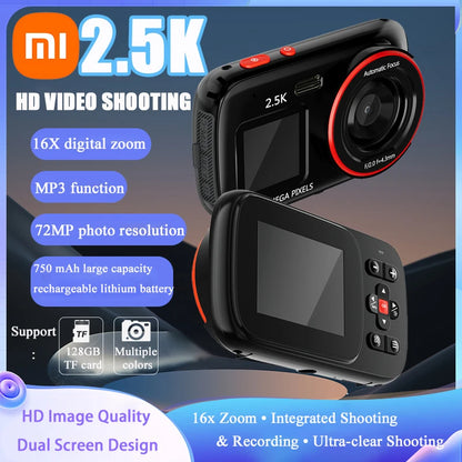 72MP HD Digital Camera with 16X Zoom, Dual Screens, 2.5K Video, Waterproof, Portable for Travel and Home Use