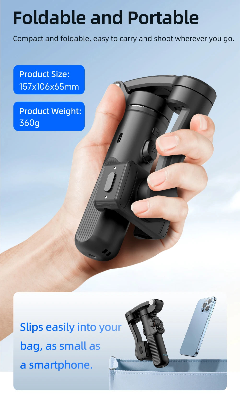 3-Axis Handheld Smartphone Gimbal Stabilizer – Anti-Shake Video Recording, Face Tracking, Tripod, and Gesture Control