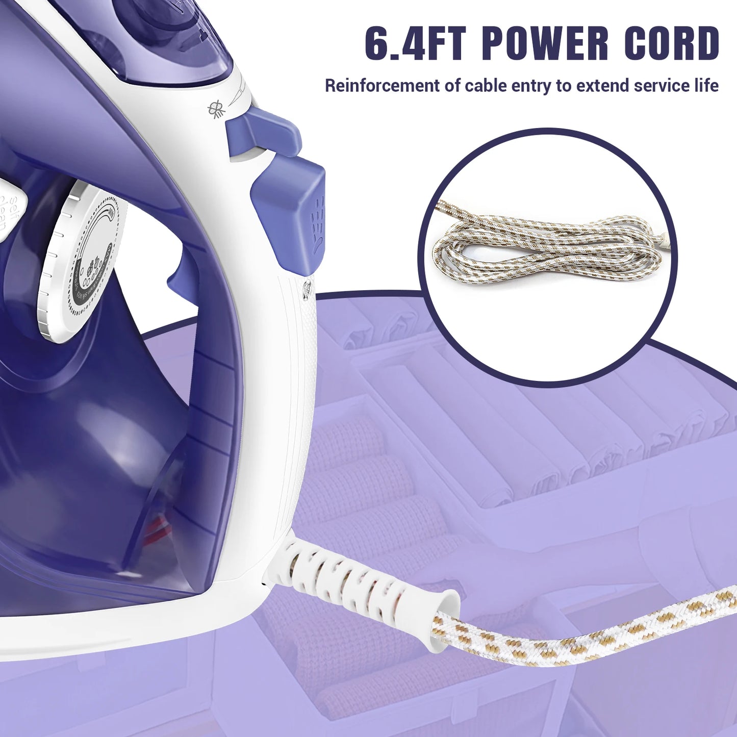 2400W Steam Iron with Adjustable Temperature, Non-Stick Soleplate, 350ml Water Tank, and Spray Function