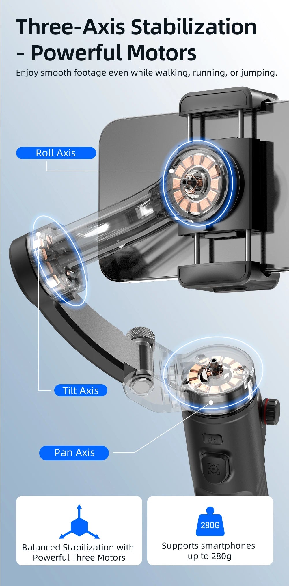 3-Axis Handheld Smartphone Gimbal Stabilizer – Anti-Shake Video Recording, Face Tracking, Tripod, and Gesture Control