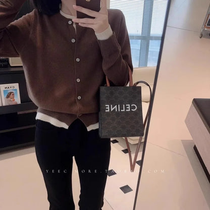 Women’s 100% Cashmere Loose Fit Knit Sweater, Full Sleeve O-Neck, Patchwork Design – Autumn/Winter Office Style