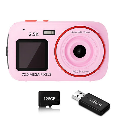 72MP HD Digital Camera with 16X Zoom, Dual Screens, 2.5K Video, Waterproof, Portable for Travel and Home Use