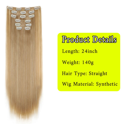 24" Synthetic Clip-In Hair Extensions, 6PCS Set for Volume and Length