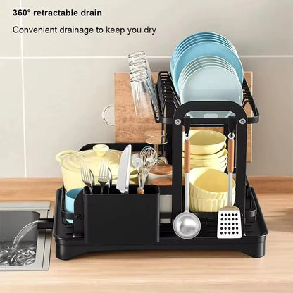 2-Tier Dish Drying Rack with Drainboard – Kitchen Countertop Dish Drainer Organizer