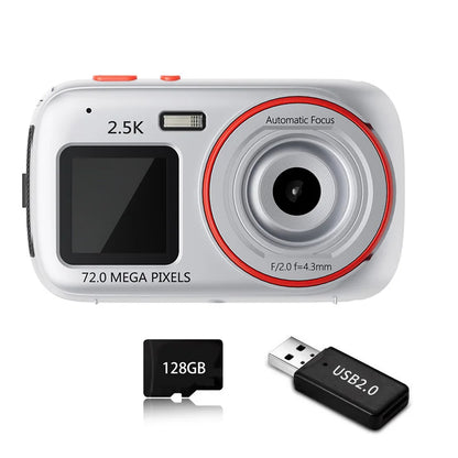 72MP HD Digital Camera with 16X Zoom, Dual Screens, 2.5K Video, Waterproof, Portable for Travel and Home Use