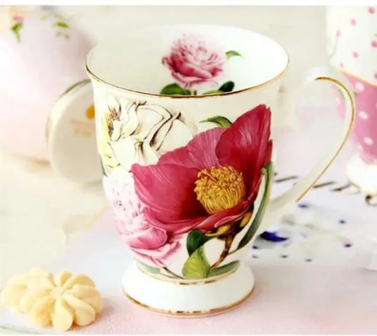 Elegant Bone China Coffee Cup - Floral Design | 300ML Porcelain Mug