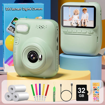 Kids Instant Print Camera – 32MP HD Digital Camera with 3-Inch LCD, 1080P Video, and Creative DIY Features