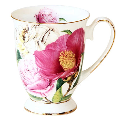 Elegant Bone China Coffee Cup - Floral Design | 300ML Porcelain Mug