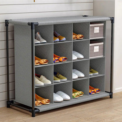 16-Pair Stackable Shoe Storage Rack with Non-Woven Fabric and Metal Frame