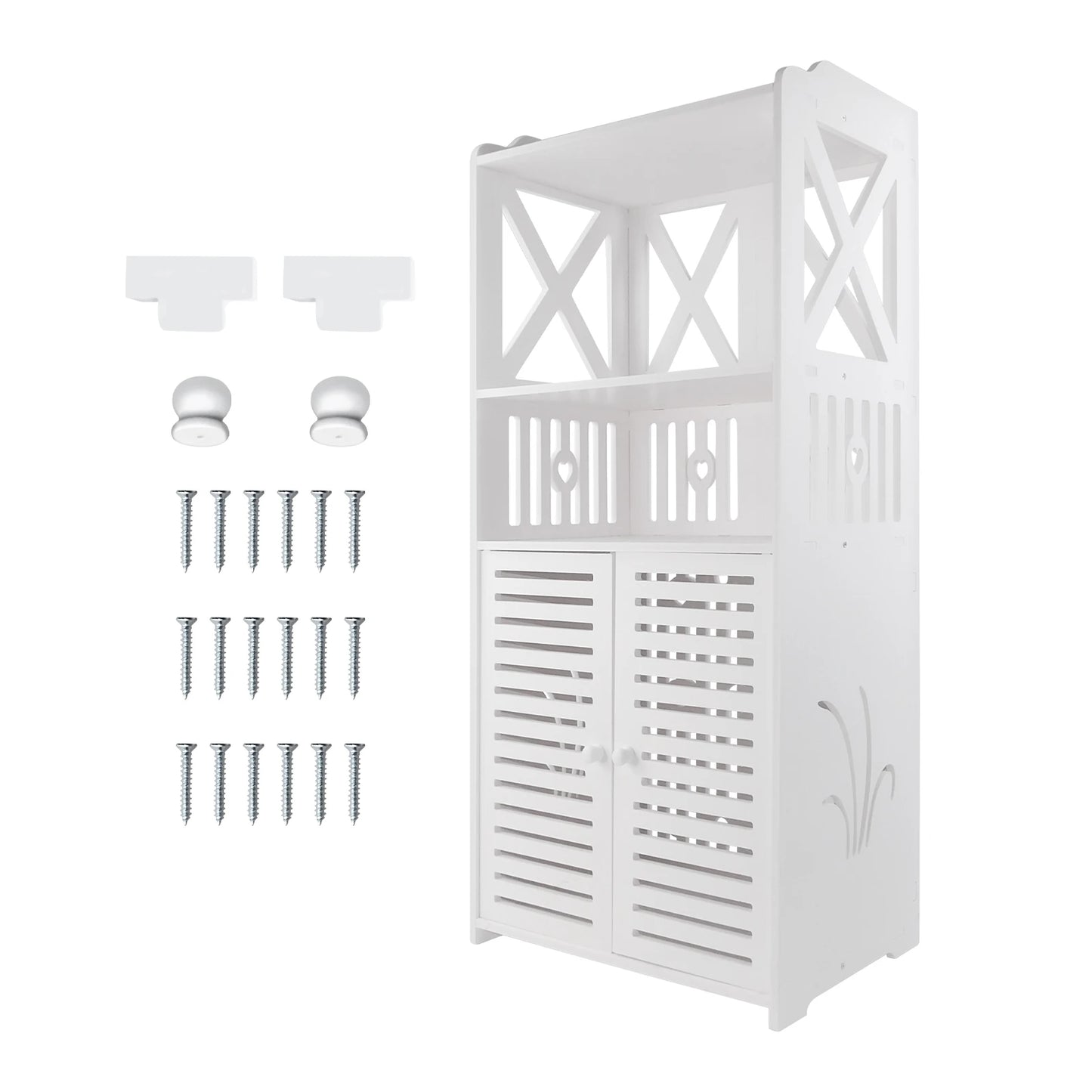 4-Tier Bathroom Storage Cabinet – Waterproof PVC Slim Organizer with Double Doors