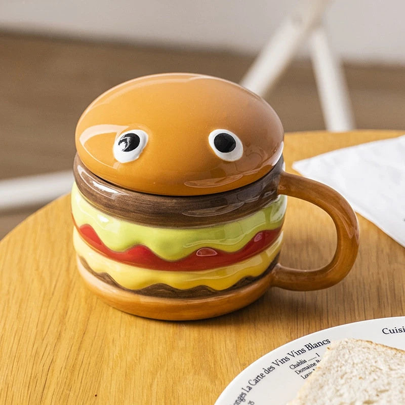 300ml Cute Creative Hamburger Mug with Lid