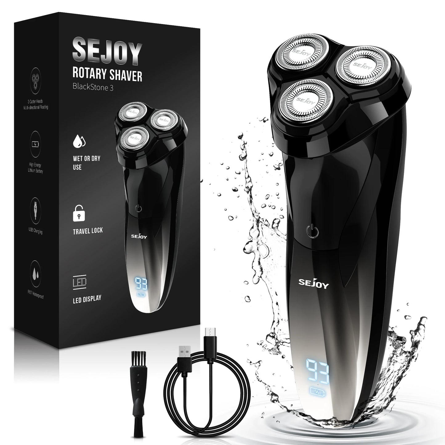 3D Rotary Electric Shaver for Men, Wet and Dry Shaving, USB Rechargeable, IPX7 Waterproof with Trimmer