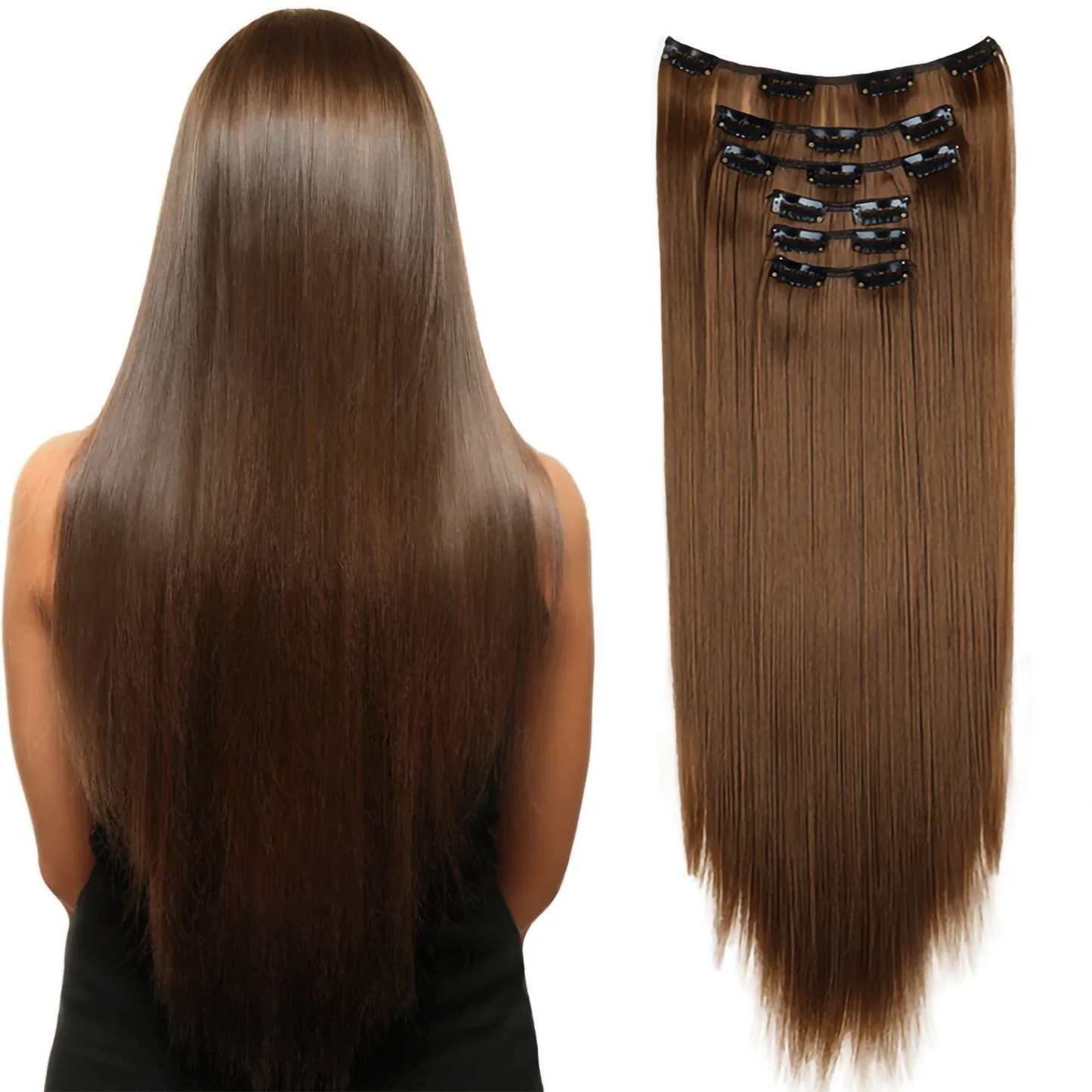 24" Synthetic Clip-In Hair Extensions, 6PCS Set for Volume and Length