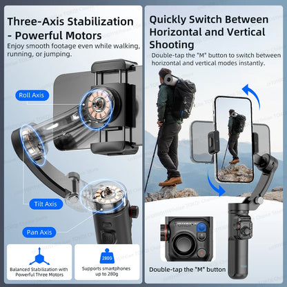 3-Axis Handheld Smartphone Gimbal Stabilizer – Anti-Shake Video Recording, Face Tracking, Tripod, and Gesture Control