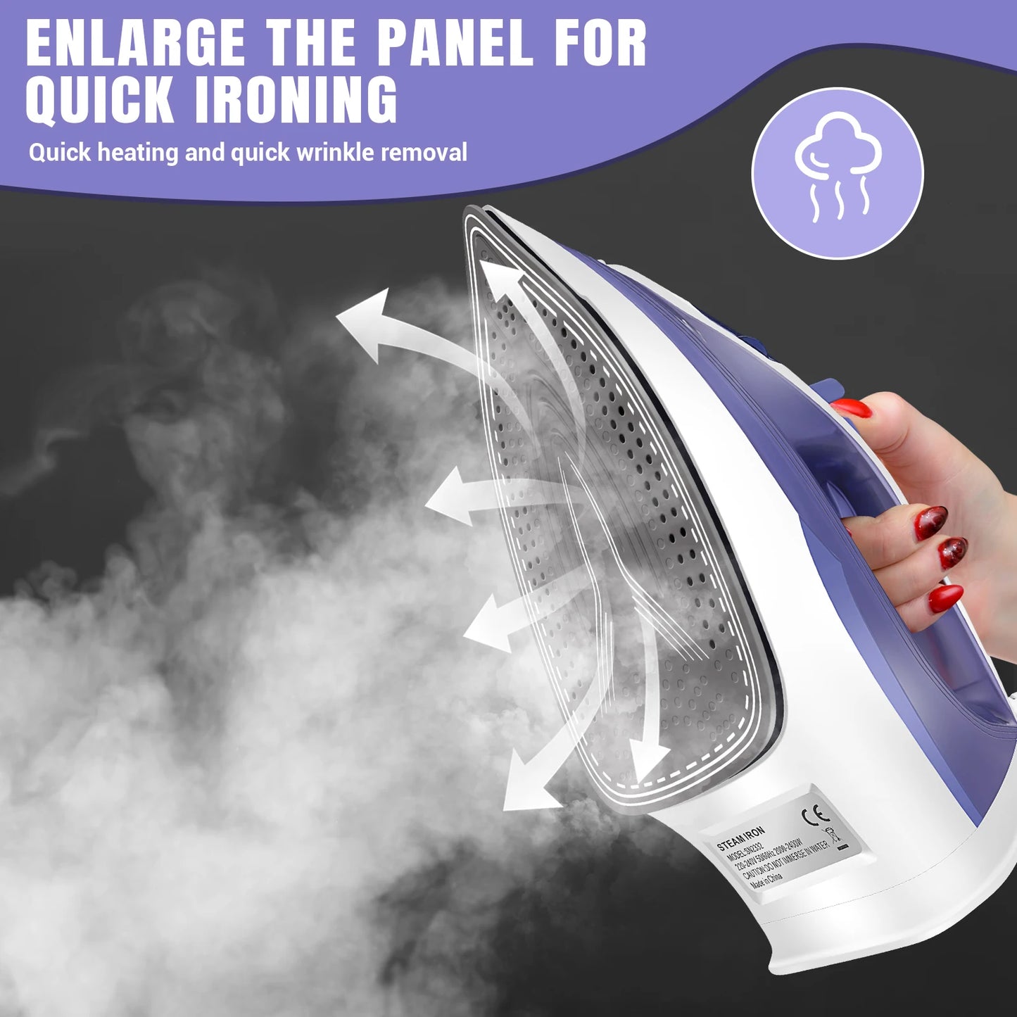 2400W Steam Iron with Adjustable Temperature, Non-Stick Soleplate, 350ml Water Tank, and Spray Function