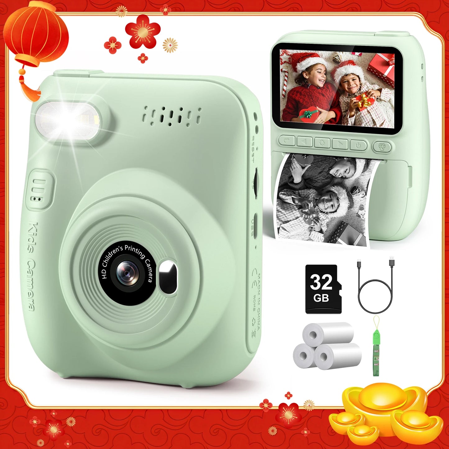 Kids Instant Print Camera – 32MP HD Digital Camera with 3-Inch LCD, 1080P Video, and Creative DIY Features