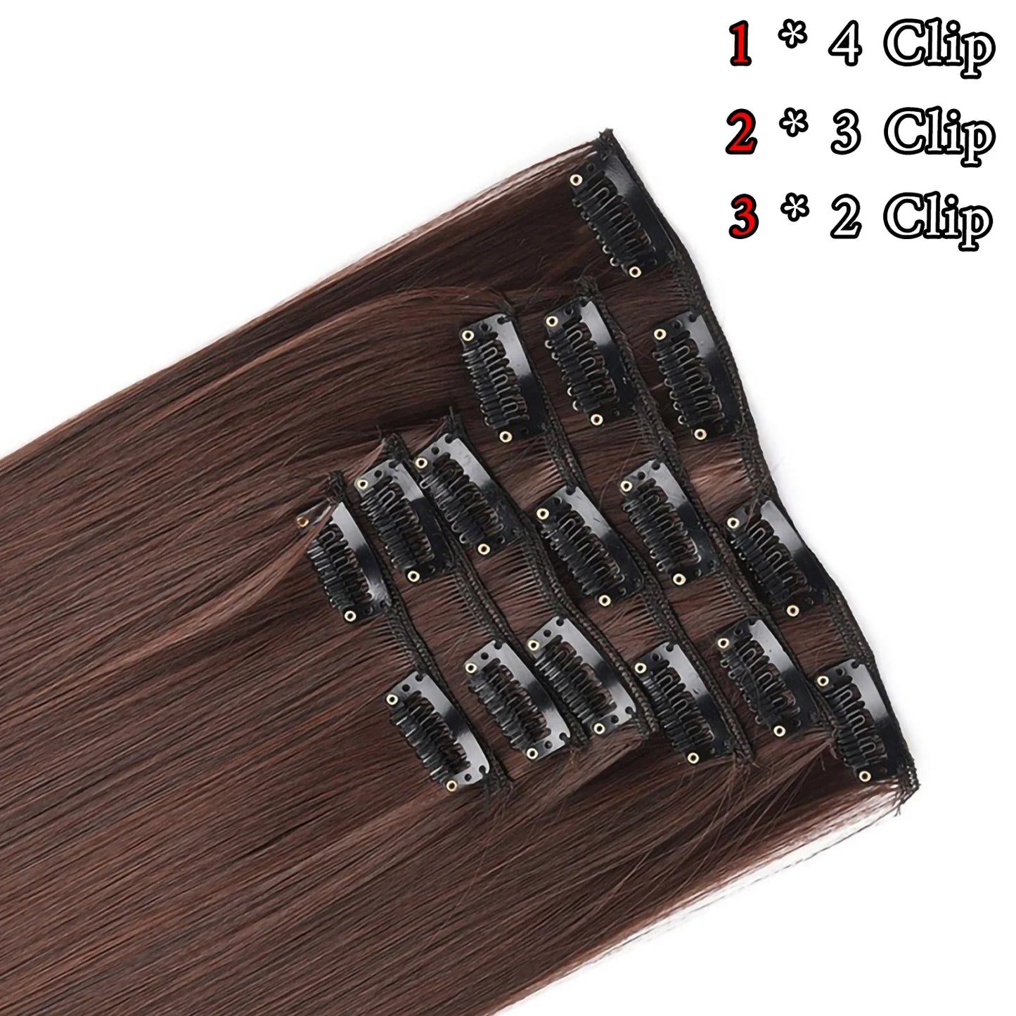 24" Synthetic Clip-In Hair Extensions, 6PCS Set for Volume and Length