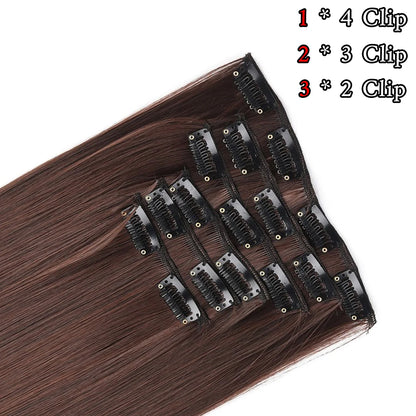 24" Synthetic Clip-In Hair Extensions, 6PCS Set for Volume and Length