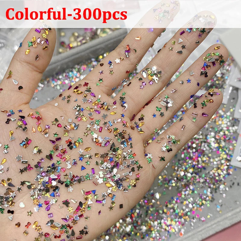 Flatback Crystal Rhinestones – Glass Nail Art Decorations, 100/200/300/400/600pcs, White and Colorful