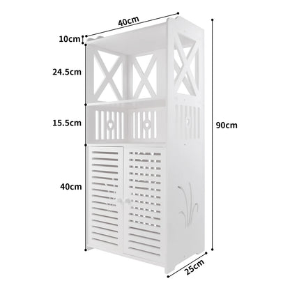 4-Tier Bathroom Storage Cabinet – Waterproof PVC Slim Organizer with Double Doors