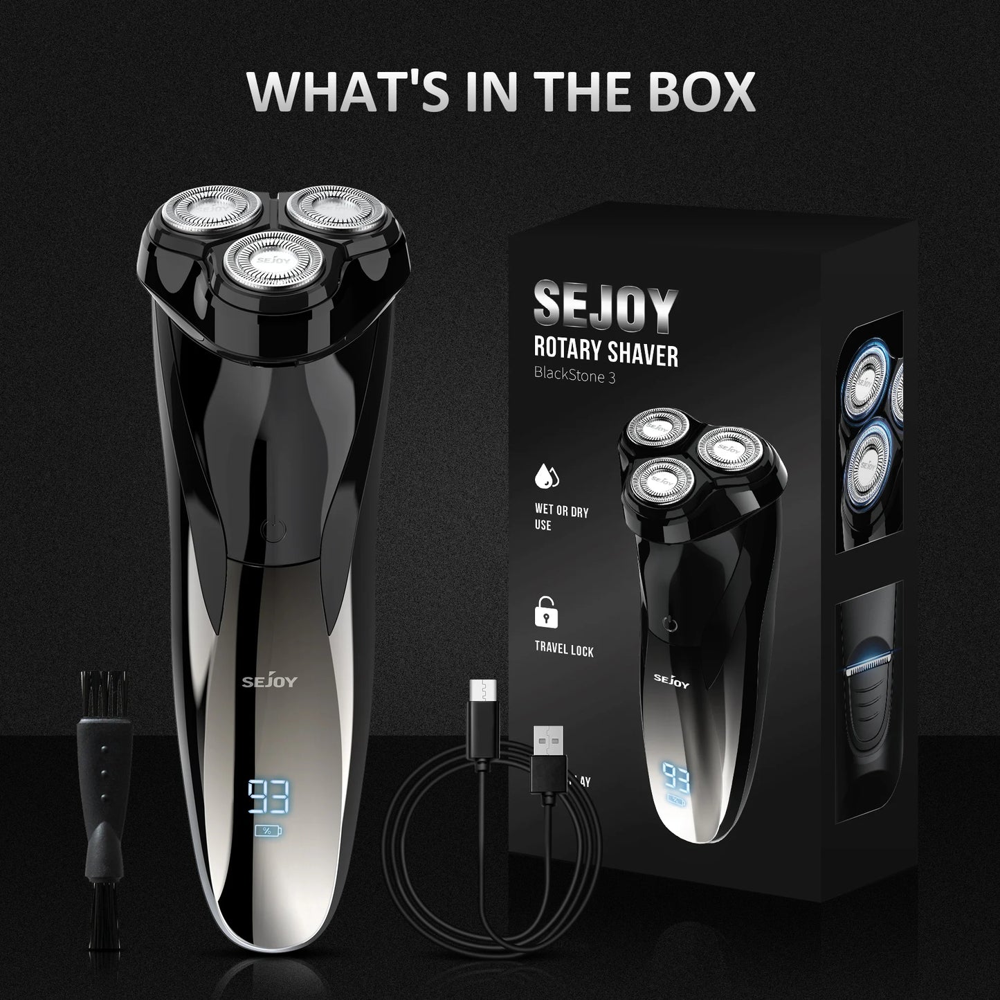 3D Rotary Electric Shaver for Men, Wet and Dry Shaving, USB Rechargeable, IPX7 Waterproof with Trimmer