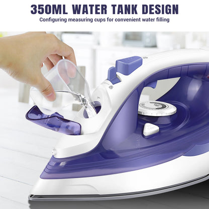 2400W Steam Iron with Adjustable Temperature, Non-Stick Soleplate, 350ml Water Tank, and Spray Function