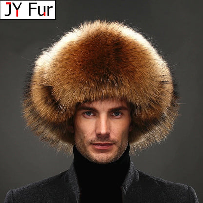 Premium Real Fox Fur Bomber Hat for Men – Winter Warmth, Sheepskin Leather, Adjustable Size