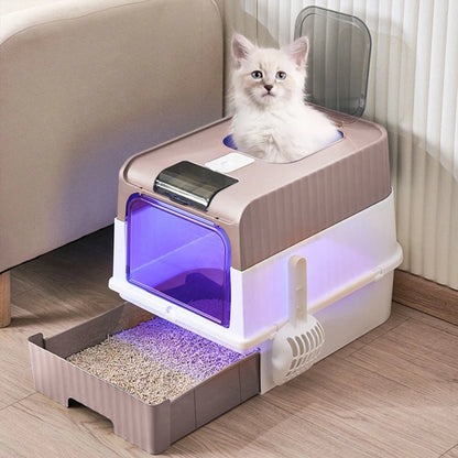 Enclosed Cat Litter Box with UV Sterilization – Odor Control, Easy Clean, and Scoop Included