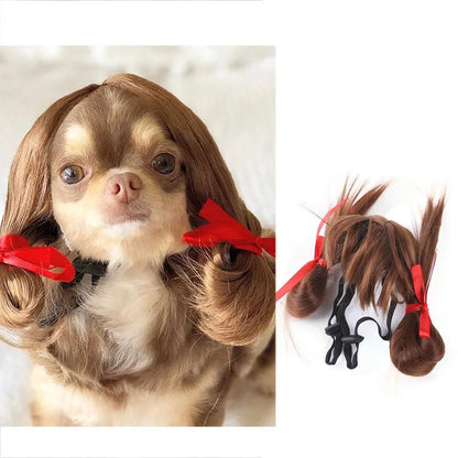 Cute Pet Wig for Cats and Dogs – Adjustable Fashionable Nylon Fiber Costume for All Seasons