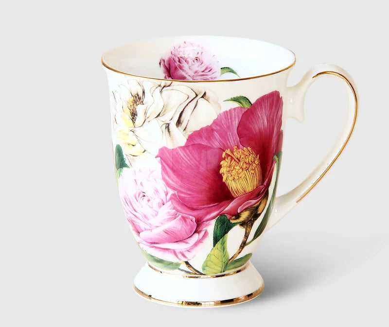 Elegant Bone China Coffee Cup - Floral Design | 300ML Porcelain Mug