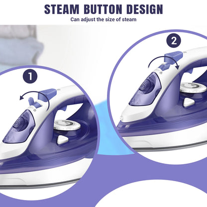 2400W Steam Iron with Adjustable Temperature, Non-Stick Soleplate, 350ml Water Tank, and Spray Function