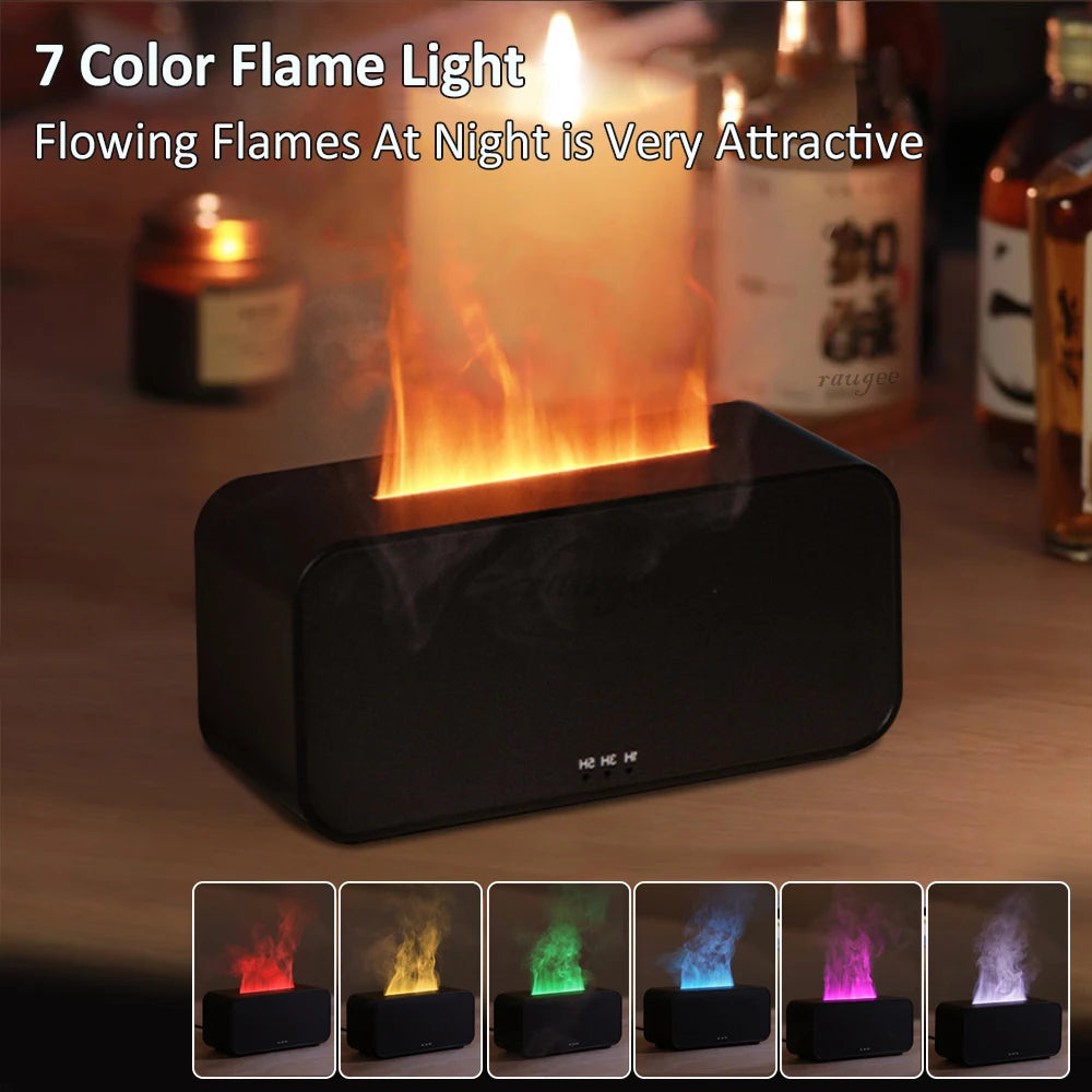 Mini Flame Aromatherapy Diffuser with LED Light, USB Essential Oil Humidifier, 7-Color Mood Light, Auto Shut-Off, and Timer Function