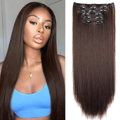 24" Synthetic Clip-In Hair Extensions, 6PCS Set for Volume and Length