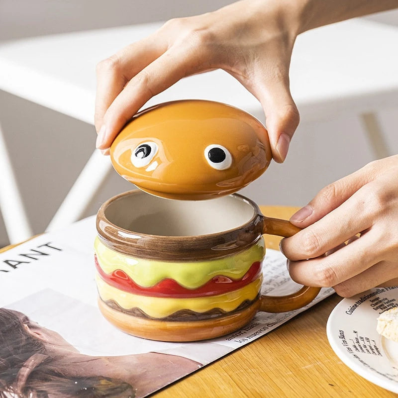 300ml Cute Creative Hamburger Mug with Lid