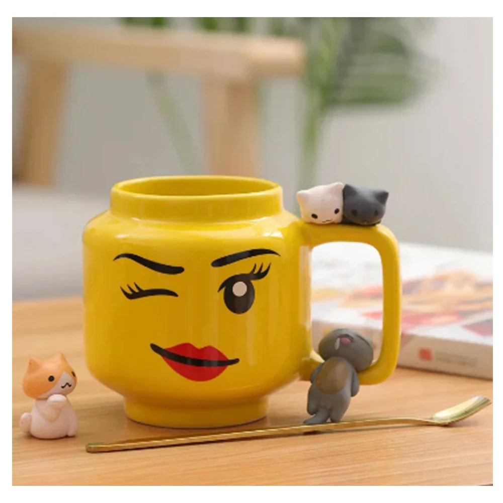 Cute Cartoon Ceramic Mug - 250ML Coffee & Tea Cup | Fun Expression Design for Kids, Couples & Family