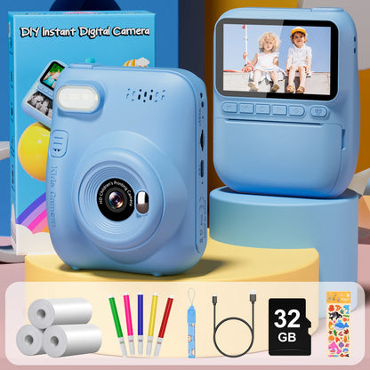 Kids Instant Print Camera – 32MP HD Digital Camera with 3-Inch LCD, 1080P Video, and Creative DIY Features