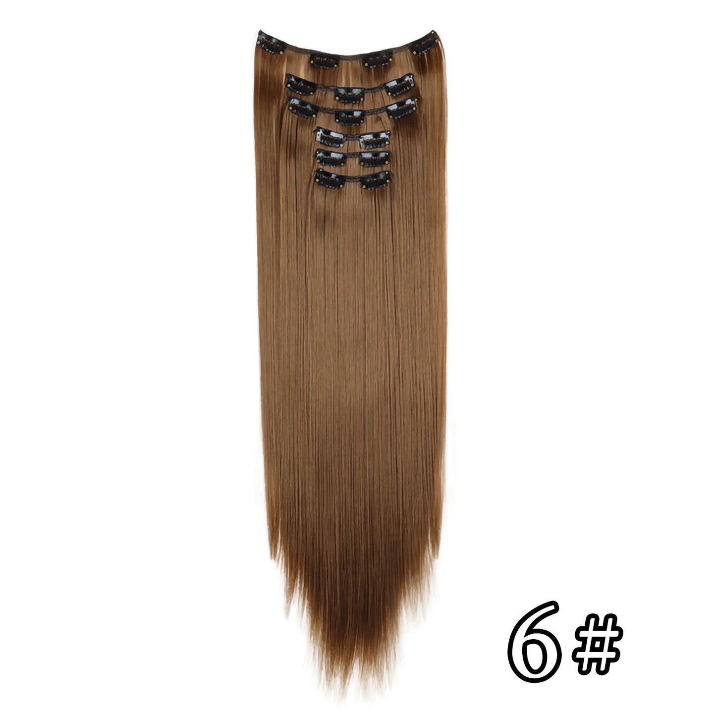 24" Synthetic Clip-In Hair Extensions, 6PCS Set for Volume and Length