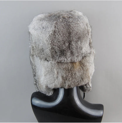 Men's Real Rabbit Fur Bomber Hat – Winter Warmth, Outdoor Essential, Adjustable Size