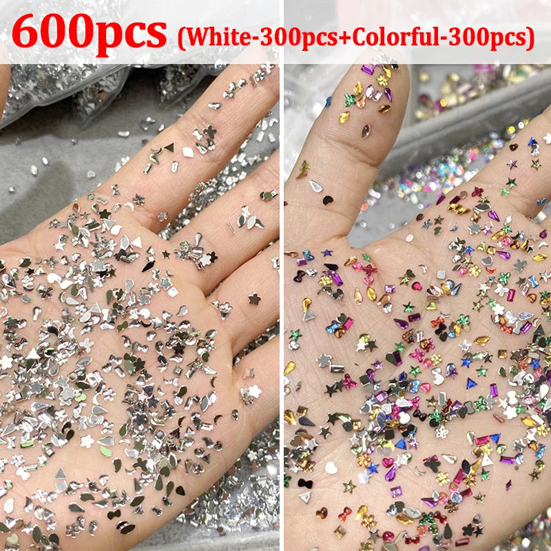 Flatback Crystal Rhinestones – Glass Nail Art Decorations, 100/200/300/400/600pcs, White and Colorful