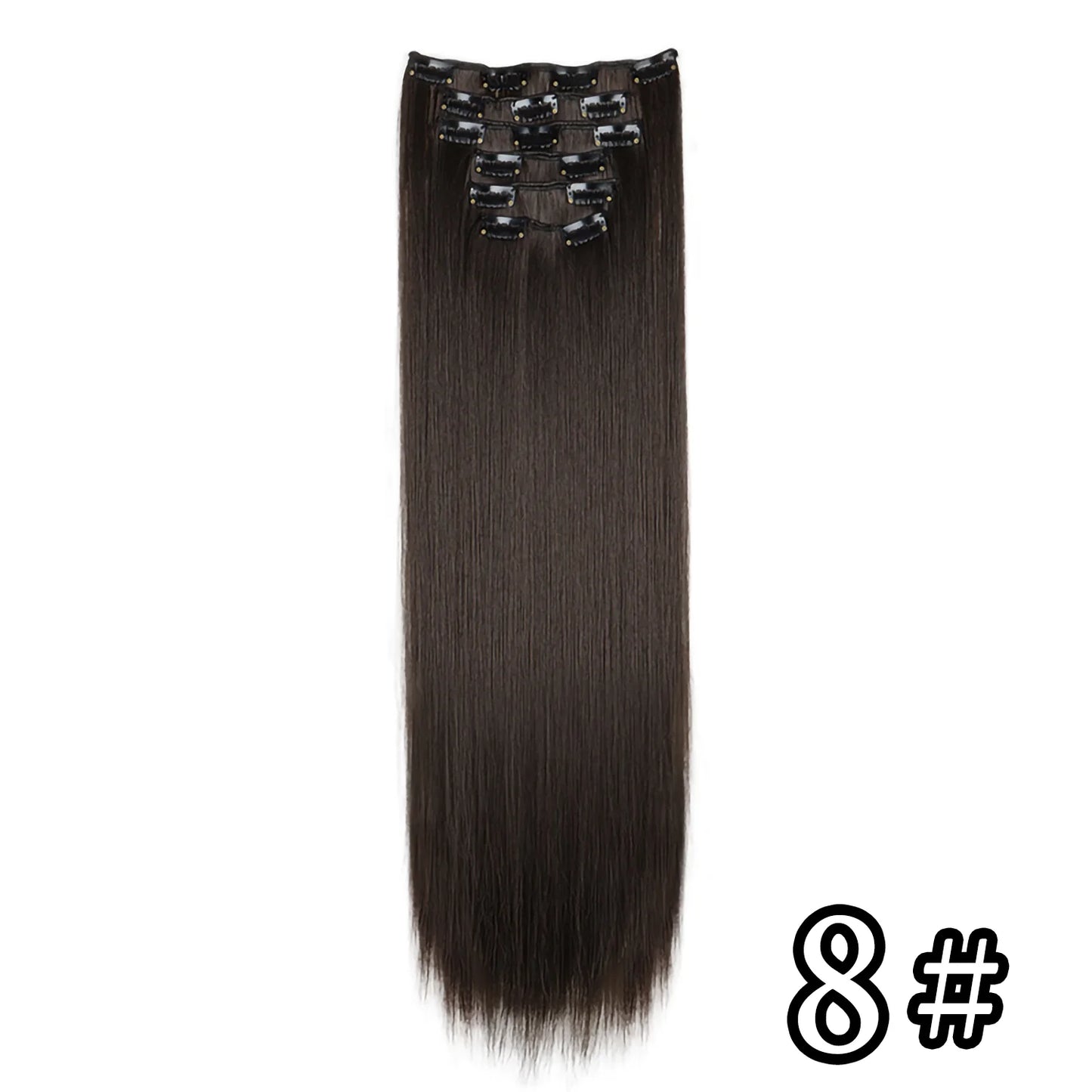 24" Synthetic Clip-In Hair Extensions, 6PCS Set for Volume and Length