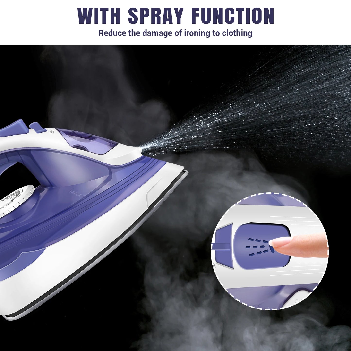 2400W Steam Iron with Adjustable Temperature, Non-Stick Soleplate, 350ml Water Tank, and Spray Function