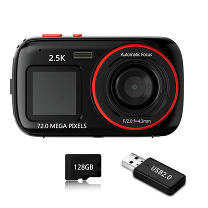 72MP HD Digital Camera with 16X Zoom, Dual Screens, 2.5K Video, Waterproof, Portable for Travel and Home Use