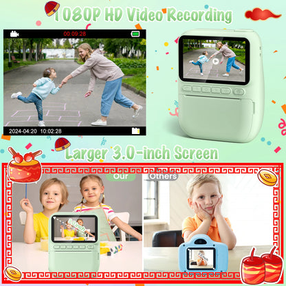 Kids Instant Print Camera – 32MP HD Digital Camera with 3-Inch LCD, 1080P Video, and Creative DIY Features