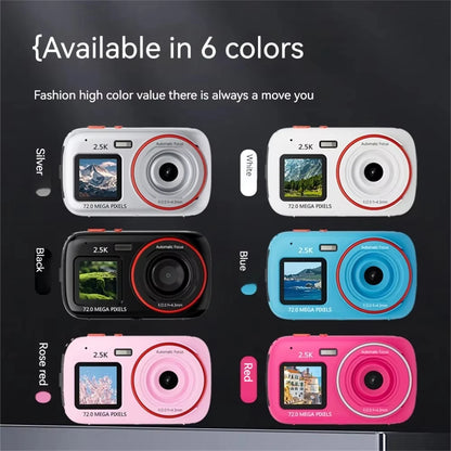 72MP HD Digital Camera with 16X Zoom, Dual Screens, 2.5K Video, Waterproof, Portable for Travel and Home Use