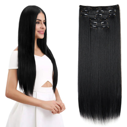 24" Synthetic Clip-In Hair Extensions, 6PCS Set for Volume and Length