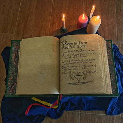 350-Page Spellbook Replica with Handcrafted Green Cover – Perfect for Home Decoration