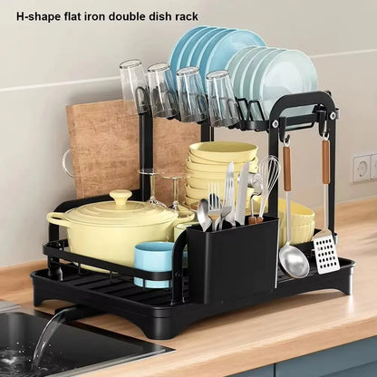 2-Tier Dish Drying Rack with Drainboard – Kitchen Countertop Dish Drainer Organizer